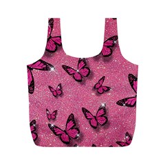 Pink Glitter Butterfly Full Print Recycle Bag (m) by Modalart