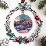 Adventure Psychedelic Mountain Metal X mas Wreath Holly leaf Ornament Front