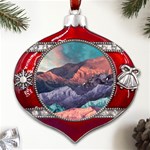 Adventure Psychedelic Mountain Metal Snowflake And Bell Red Ornament Front