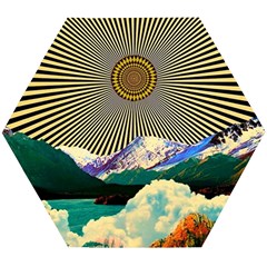 Surreal Art Psychadelic Mountain Wooden Puzzle Hexagon by Modalart