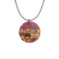 Pusheen Cute Fall The Cat 1  Button Necklace by Modalart