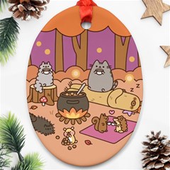 Pusheen Cute Fall The Cat Oval Ornament (two Sides)