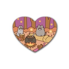 Pusheen Cute Fall The Cat Rubber Heart Coaster (4 Pack) by Modalart