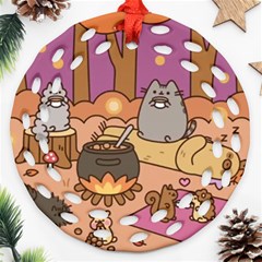 Pusheen Cute Fall The Cat Ornament (round Filigree)