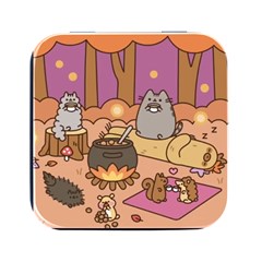 Pusheen Cute Fall The Cat Square Metal Box (black)