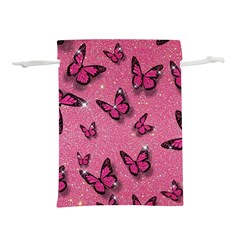 Pink Glitter Butterfly Lightweight Drawstring Pouch (l) by Modalart