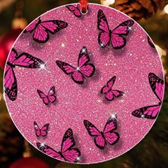 Pink Glitter Butterfly Uv Print Acrylic Ornament Round by Modalart