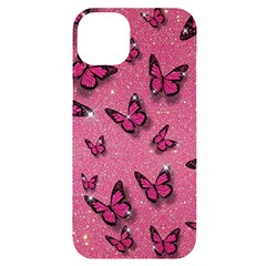 Pink Glitter Butterfly Iphone 14 Plus Black Uv Print Case by Modalart