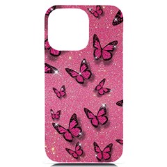 Pink Glitter Butterfly Iphone 14 Pro Max Black Uv Print Case by Modalart