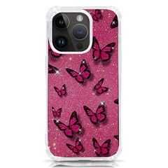 Pink Glitter Butterfly Iphone 14 Pro Tpu Uv Print Case by Modalart