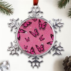 Pink Glitter Butterfly Metal Large Snowflake Ornament by Modalart