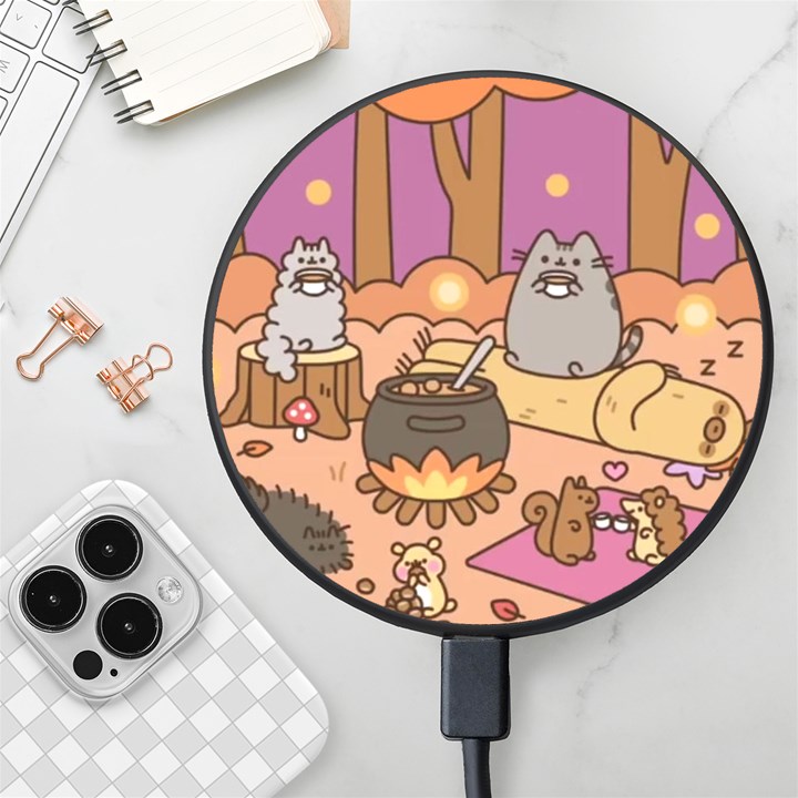 Pusheen Cute Fall The Cat Wireless Fast Charger(Black)