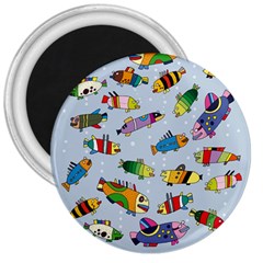 Fish Ocean Sea Water Diving Blue 3  Magnets by Modalart