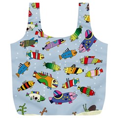 Fish Ocean Sea Water Diving Blue Full Print Recycle Bag (xl) by Modalart