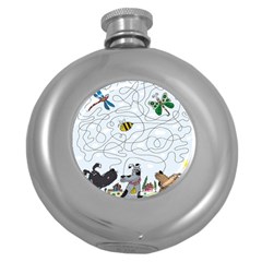 Dog Puzzle Maze Bee Butterfly Round Hip Flask (5 Oz) by Modalart