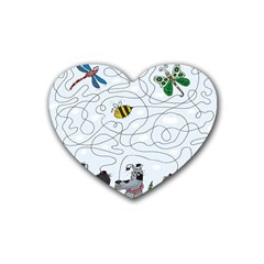 Dog Puzzle Maze Bee Butterfly Rubber Heart Coaster (4 Pack) by Modalart