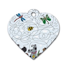 Dog Puzzle Maze Bee Butterfly Dog Tag Heart (two Sides) by Modalart