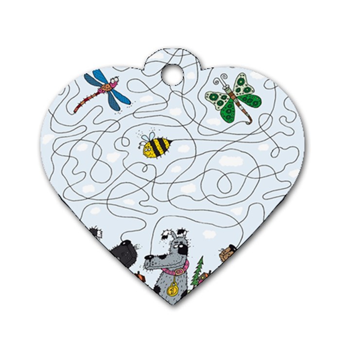 Dog Puzzle Maze Bee Butterfly Dog Tag Heart (Two Sides)