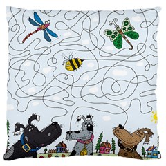 Dog Puzzle Maze Bee Butterfly Large Cushion Case (one Side) by Modalart