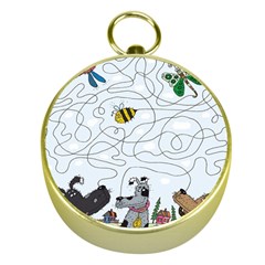 Dog Puzzle Maze Bee Butterfly Gold Compasses by Modalart