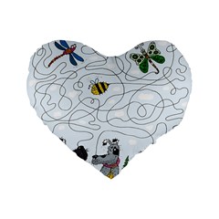 Dog Puzzle Maze Bee Butterfly Standard 16  Premium Flano Heart Shape Cushions by Modalart