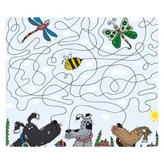 Dog Puzzle Maze Bee Butterfly Two Sides Premium Plush Fleece Blanket (small) by Modalart