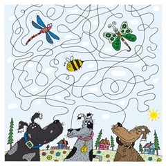 Dog Puzzle Maze Bee Butterfly Wooden Puzzle Square by Modalart