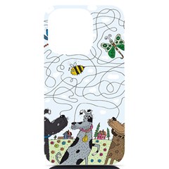 Dog Puzzle Maze Bee Butterfly Iphone 14 Pro Black Uv Print Case by Modalart