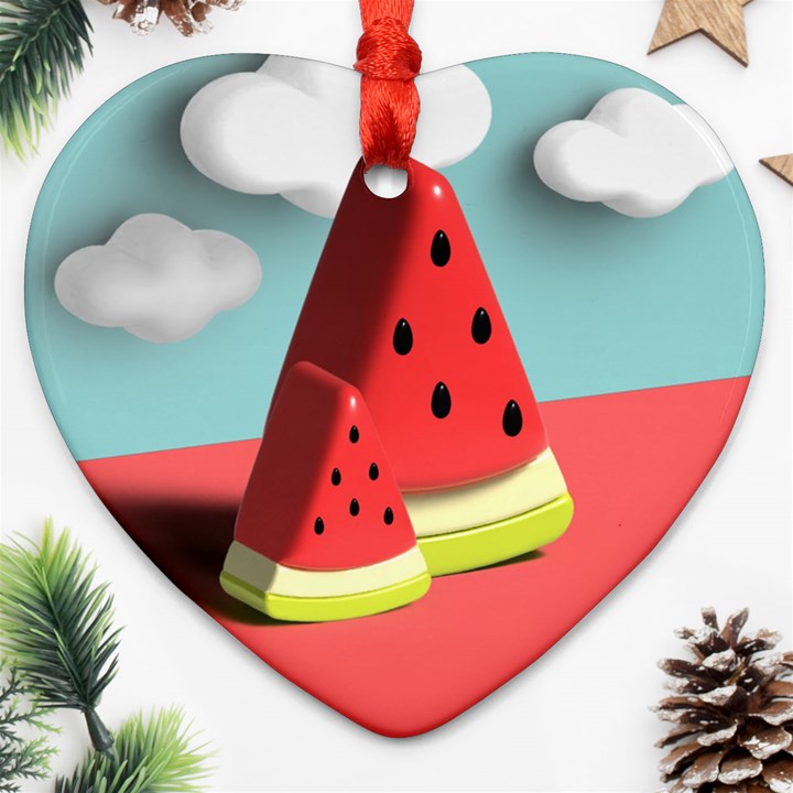 Watermelon Fruit Ornament (Heart)