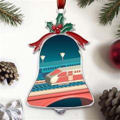 Bridge Transportation Train Toys Metal Holly Leaf Bell Ornament