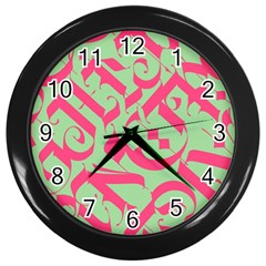 Pattern Ornament Gothic Style Elegant Font Tattoos Wall Clock (Black)