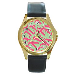 Pattern Ornament Gothic Style Elegant Font Tattoos Round Gold Metal Watch