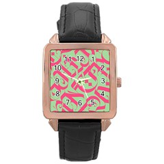 Pattern Ornament Gothic Style Elegant Font Tattoos Rose Gold Leather Watch 