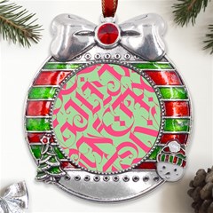 Pattern Ornament Gothic Style Elegant Font Tattoos Metal X Mas Ribbon With Red Crystal Round Ornament