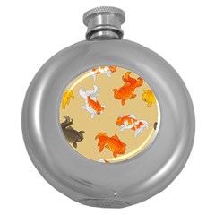 Gold Fish Seamless Pattern Background Round Hip Flask (5 Oz) by Bedest