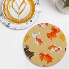 Gold Fish Seamless Pattern Background Uv Print Round Tile Coaster by Bedest