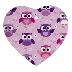 Seamless Cute Colourfull Owl Kids Pattern Heart Ornament (two Sides) by Bedest