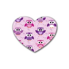 Seamless Cute Colourfull Owl Kids Pattern Rubber Coaster (heart) by Bedest