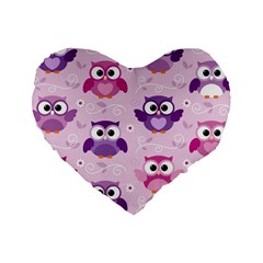 Seamless Cute Colourfull Owl Kids Pattern Standard 16  Premium Flano Heart Shape Cushions by Bedest