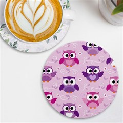 Seamless Cute Colourfull Owl Kids Pattern Uv Print Round Tile Coaster by Bedest