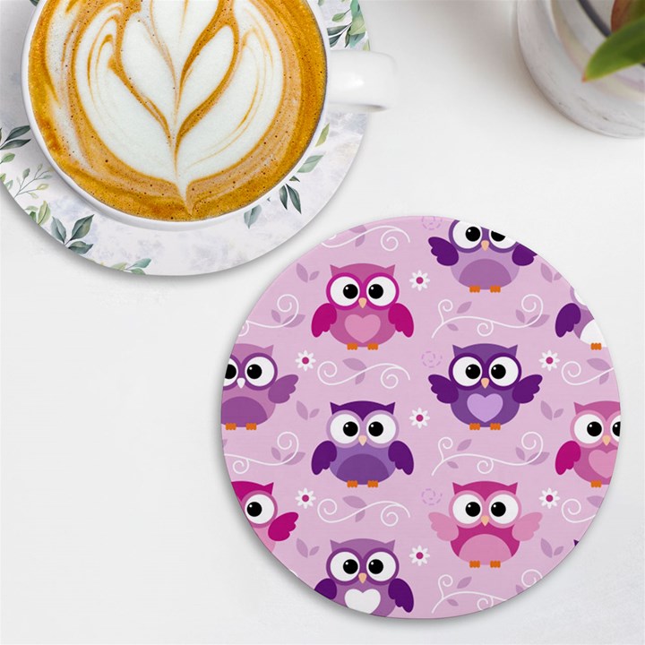 Seamless Cute Colourfull Owl Kids Pattern UV Print Round Tile Coaster