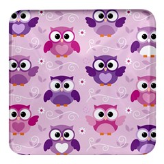 Seamless Cute Colourfull Owl Kids Pattern Square Glass Fridge Magnet (4 Pack) by Bedest