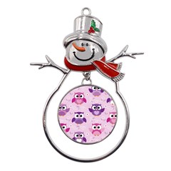 Seamless Cute Colourfull Owl Kids Pattern Metal Snowman Ornament by Bedest