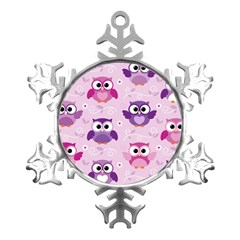 Seamless Cute Colourfull Owl Kids Pattern Metal Small Snowflake Ornament by Bedest