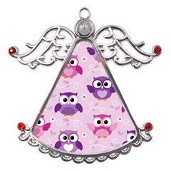 Seamless Cute Colourfull Owl Kids Pattern Metal Angel With Crystal Ornament by Bedest