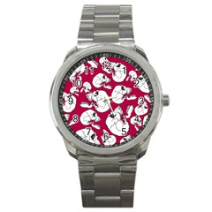 Terrible Frightening Seamless Pattern With Skull Sport Metal Watch by Bedest