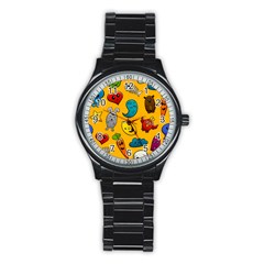 Graffiti Characters Seamless Ornament Stainless Steel Round Watch by Bedest