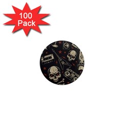 Grunge Seamless Pattern With Skulls 1  Mini Magnets (100 Pack)  by Bedest