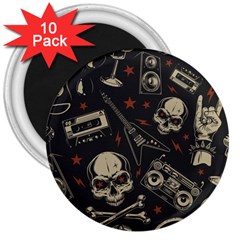 Grunge Seamless Pattern With Skulls 3  Magnets (10 Pack)  by Bedest