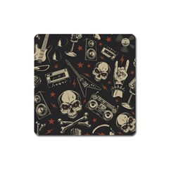 Grunge Seamless Pattern With Skulls Square Magnet by Bedest